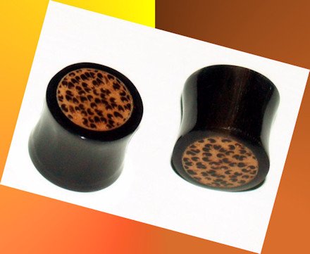 Pair 1/2  12.7mm Buffalo Horn Saddle Ear Plugs with Solid Coco Inlay Gauge