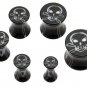Pair 2G Black Acrylic Skull Inlay Saddle Ear Plugs 6mm Gauge
