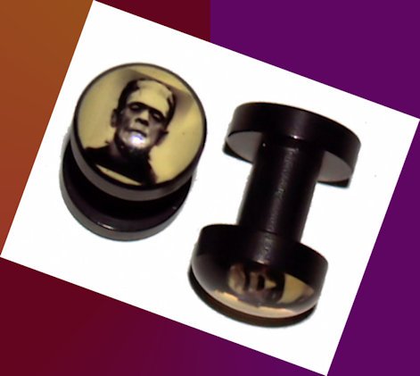 Pair 6G Black Acrylic Frankenstein Saddle Ear Plugs 4mm Gauge Screw on