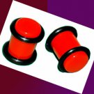 Pair 0G Red Acrylic Saddle Ear Plugs 8mm Gauges With Groove O-Rings