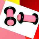 Pair 6G Pink Acrylic Saddle Ear Plugs 4mm Gauge With Grooved O-Rings