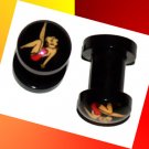 Pair 4G Black Acrylic Betty Boop Ear Plugs 5mm Gauge Screw On Pair 4G Black Acrylic Betty Boop Ear Plugs 5mm Gauge Screw On