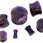 Pair 2G 6mm Purple Marble Stone Plugs Flesh Saddle Ear Stretching Piercing Gauge