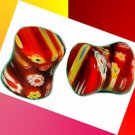 Pair 1/2 12.7mm Reddish Glass Plugs Saddle Ear Stretching Piercing Gauge Pair 1/2 12.7mm Reddish Glass Plugs Saddle Ear Stretching Piercing Gauge