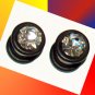 Pair 2G Black Titanium Flesh Saddle Ear Plugs With Clear CZ 6mm Gauge