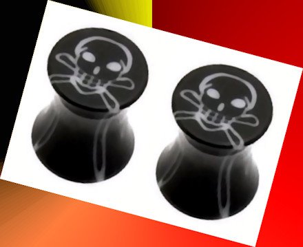 Pair 2G Black Acrylic Skull Inlay Saddle Ear Plugs 6mm Gauge