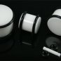 Pair 4G White Acrylic Fesh Saddle Ear Plugs 5mm Gauges with Grooved O-Rings