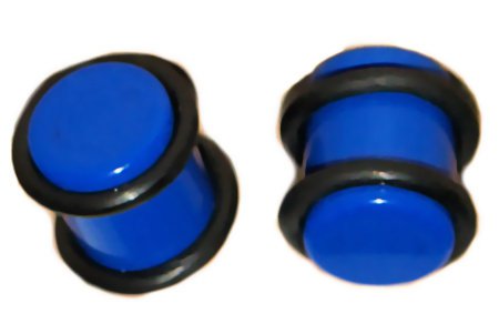 Pair 00G Blue Acrylic Saddle Plugs 10mm Gauge With Groove O-Rings