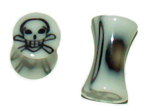 Pair White Acrylic Skull Inlay Saddle Ear Plugs 6G Gauge 4mm