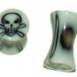 Pair White Acrylic Skull Inlay Saddle Ear Plugs 6G Gauge 4mm