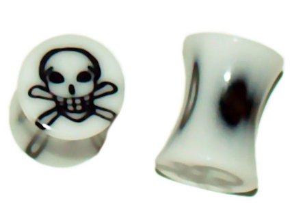 Pair White Acrylic Skull Saddle Ear Plugs 2G Gauges 6mm