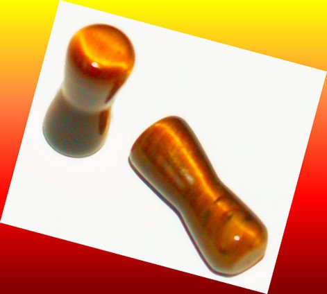 Pair Organic Tiger Eyes Stone Ear Plugs 8G 3.2mm