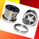 Pair 00G 10mm Steel Star Saddle Flesh Ear Tunnel Plugs