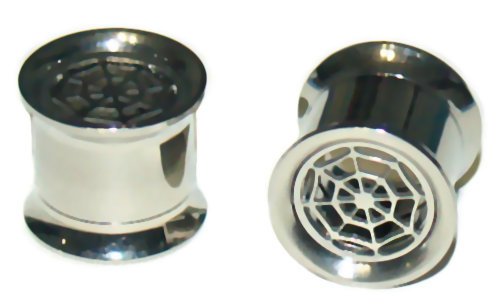 Pair Steel Spider Web 00G 10mm Ear Tunnel Screw On Plugs