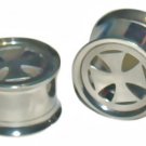 Pair Steel Iron Cross 9/16 14mm Ear Tunnel Screw On Gauges Plugs Pair Steel Iron Cross 9/16 14mm Ear Tunnel Screw On Gauges Plugs