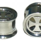 Pair Steel Iron Cross 1/2, 12.7mm Ear Tunnel Screw On Gauges Plugs Pair Steel Iron Cross 1/2, 12.7mm Ear Tunnel Screw On Gauges Plugs