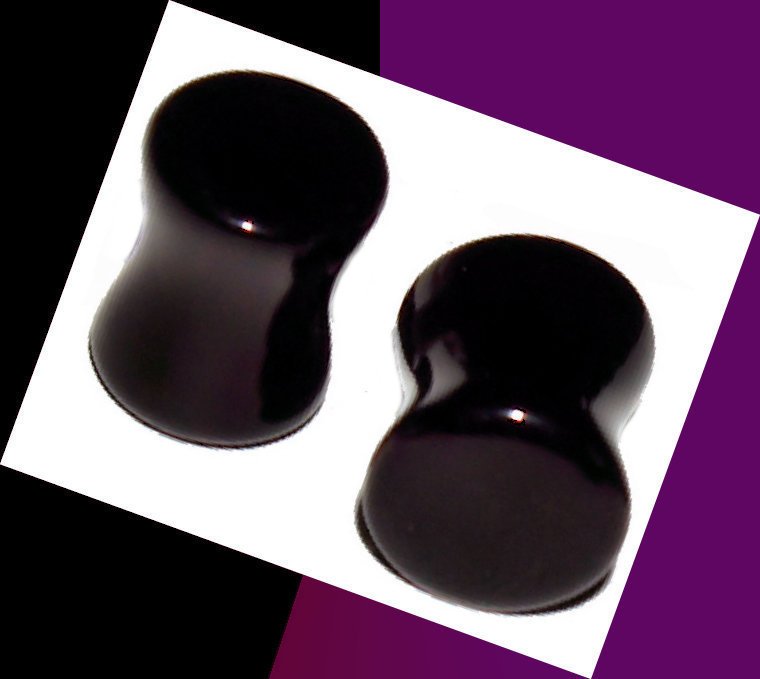 Pair 0G 8mm Natural Black Onyx Stone Stone Ear Plugs Gauge Saddle Stretching Piercing Jewelry
