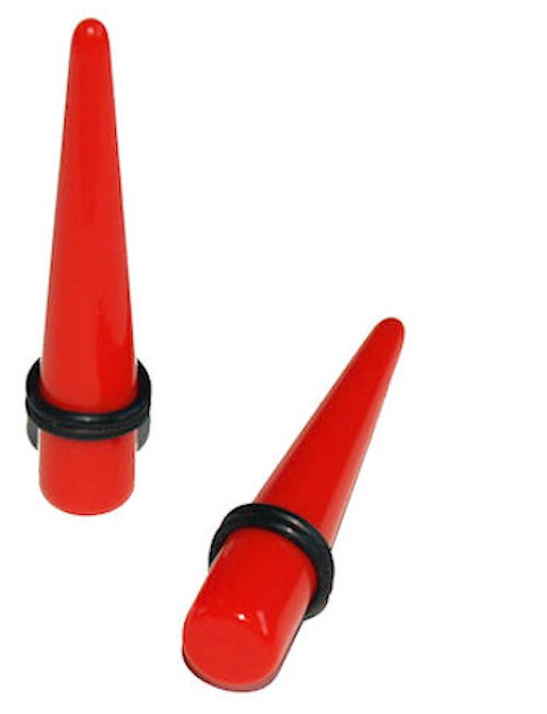 Pair Red Acrylic Straight 0G 8mm Ear Taper Expander Stretching Gauges Piercing Plugs