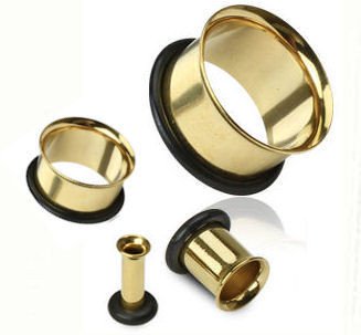 Pair Steel Golden Single Flared Flesh Tunnel Ear Plugs 00G 10mm