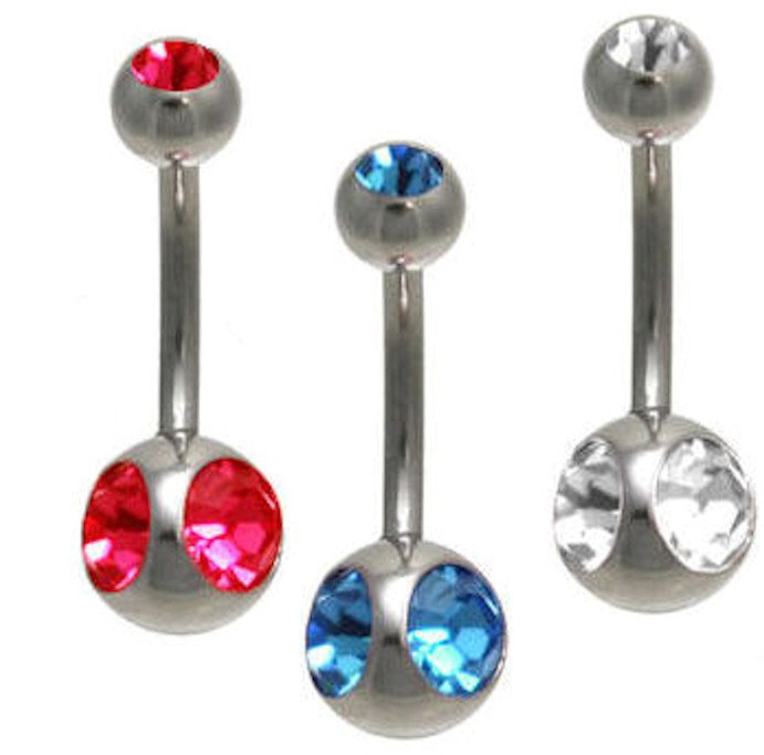 Dual CZ Belly Button Navel Ring Blue CZ Jewelry 14 Gauges