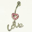 Love CZ Dangle Belly Button Navel Ring Pink CZ Gems Love CZ Dangle Belly Button Navel Ring Pink CZ Gems