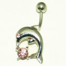 Pink CZ Baby Dolphin Navel Belly Ring