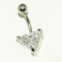 One Steel Triangle Solitaire Belly button Navel Ring Clear CZ