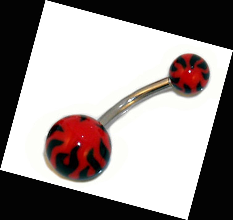 Acrylic Black and Red Balls Fire Logo Belly Ring Navel Button