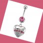 Steel Multi Pink CZ Heart Dangle Belly Button Navel Ring