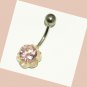 Steel Rose Belly Button Navel Ring With Pink Stone 14G