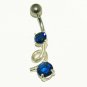Blue CZ and Sterling Mounting double CZ Belly Ring
