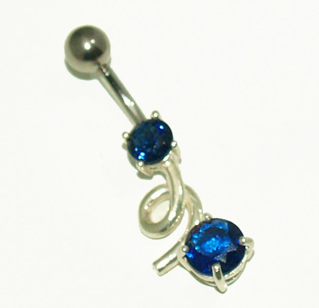 Blue CZ and Sterling Mounting double CZ Belly Ring