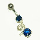 Blue CZ and Sterling Mounting double CZ Belly Ring