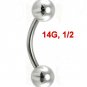 Steel 14G 1/2 Ball Eyebrow Ring / Tragus/Curved Barbell Stud Piercing  Gauge