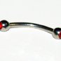 Pair Steel Red CZ Ball 16G 3/8 Eyebrow Ring / Tragus/Curved Barbell Stud