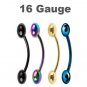 Pair Anodized Ball Rainbow 16G Eyebrow Rings / Tragus/Ear Barbell Stud Piercing Gauge