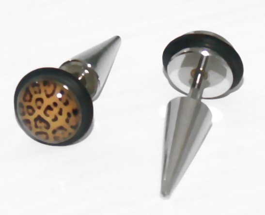 Pair 16G Steel Leopard Fake Taper Expander Ear Cheater Plugs 0G
