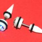 Pair 16G Acrylic White Fake Ear Taper Clear CZ Expander Cheater Plugs