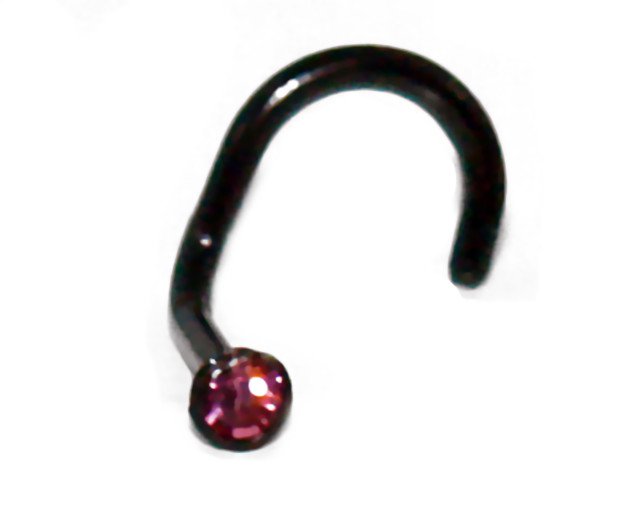 Acrylic Black Bio-Flex Cork 18G Nose Screw Ring Piercing with Pink CZ Gauge