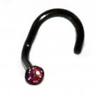 Acrylic Black Bio-Flex Cork 18G Nose Screw Ring Piercing with Pink CZ Gauge