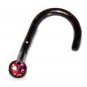 Acrylic Black Bio-Flex Cork 18G Nose Screw Ring Piercing with Pink CZ Gauge
