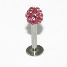 Pink Multi-color Swarovski Crystal Lip Labret Monroe Stud Ring 16G, 5/16 Pink Multi-color Swarovski Crystal Lip Labret Monroe Stud Ring 16G, 5/16
