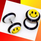 Pair Happy Face Ear Cheater Illusion Fake Plugs 0G 16G Gauges