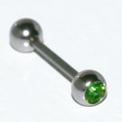 Steel Green CZ 14G Tongue Ring Barbell Pin Stud Piercing Jewelry Gauge, 5/8