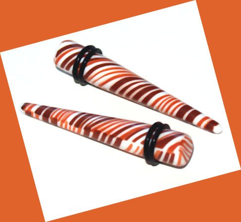Pair 00G 10mm Acrylic Stripes Ear Taper Stretching Gauges Plugs