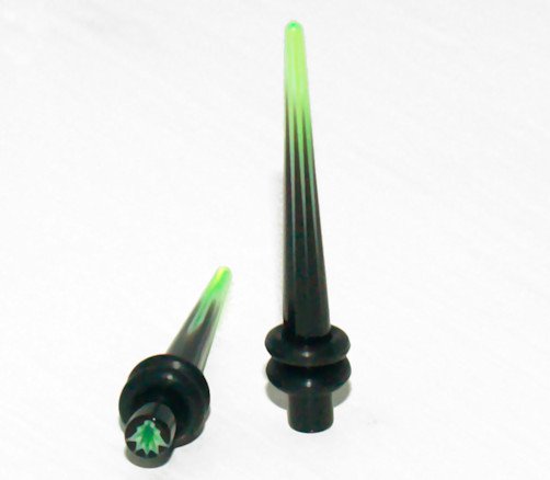 Pair Black Marijuana Acrylic 6G 4mmEar Taper Expander Stretcher Plugs