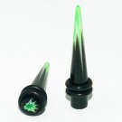 Pair Black and Green Marijuana Acrylic 2G 6mm Ear Taper Plugs