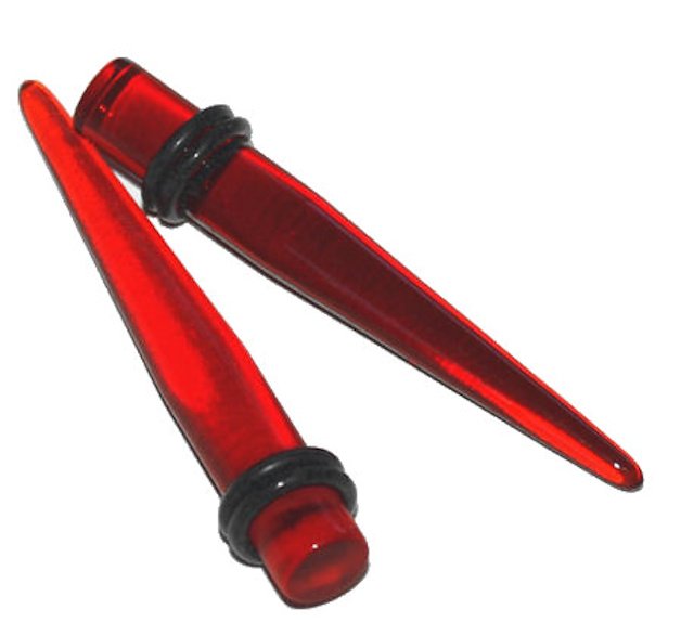 Pair Translucent Red Acrylic Straight 0G 8mm Ear Taper Ear Stretching Ear Gauges Plugs