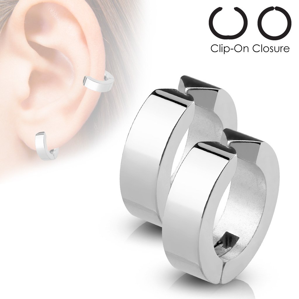 Pair Steel Non Piercing Earring Hoops Clip On Cuff Ear Jewelry