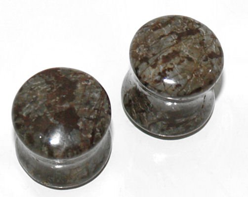 Pair 00G  9mm Brown Jasper Stone Plugs Saddle Ear Stretching Piercing Gauge